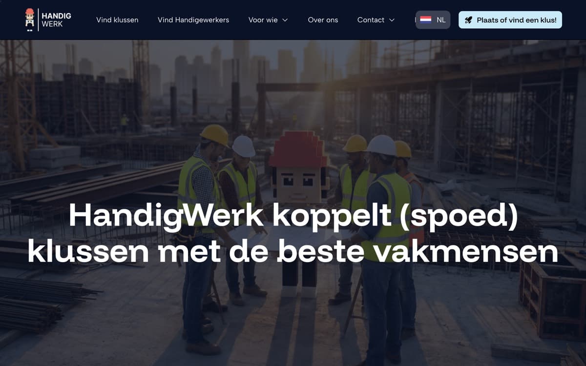 Handigwerk, screenshot of the live site