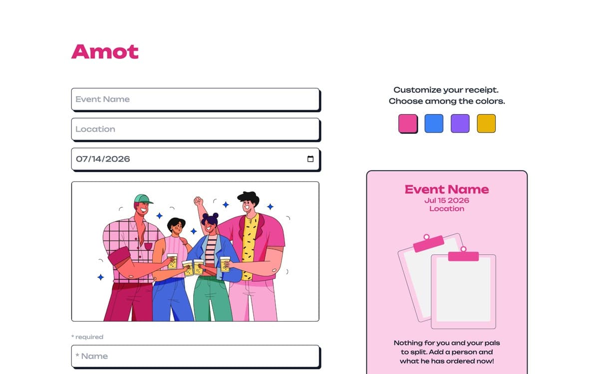 Amot, screenshot of the live site