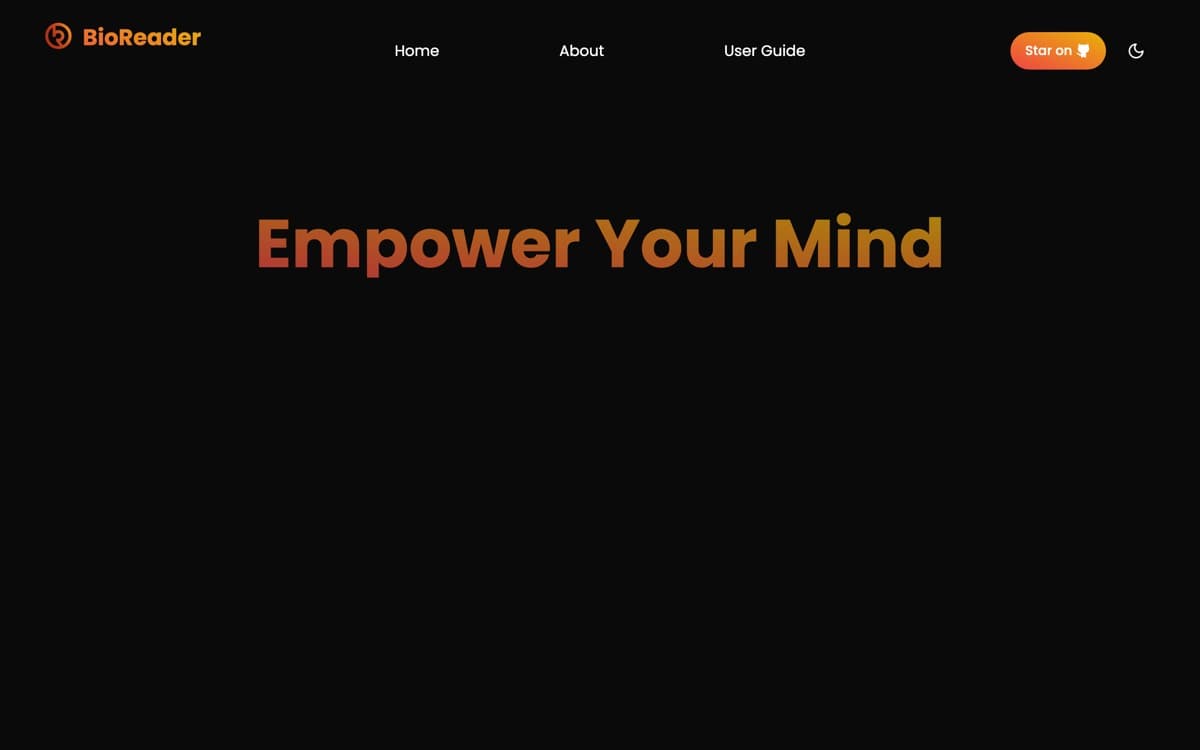 Bioreader, screenshot of the live site