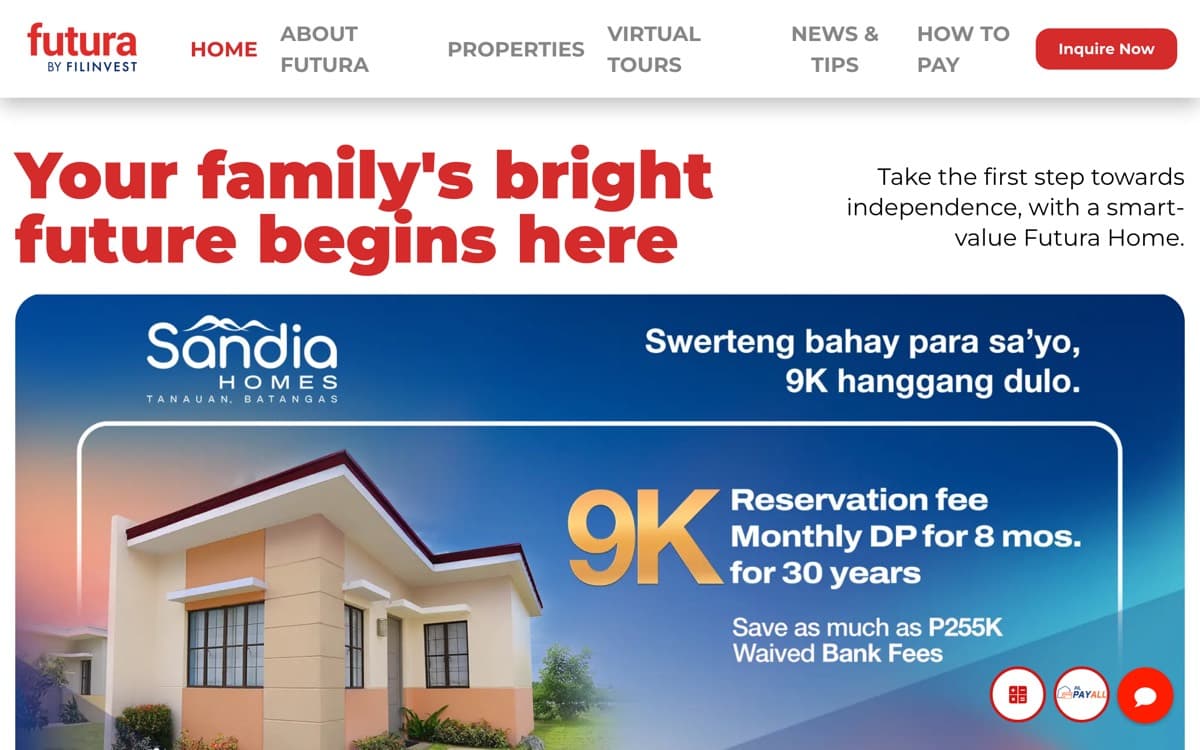 Futura by Filinvest, screenshot of the live site